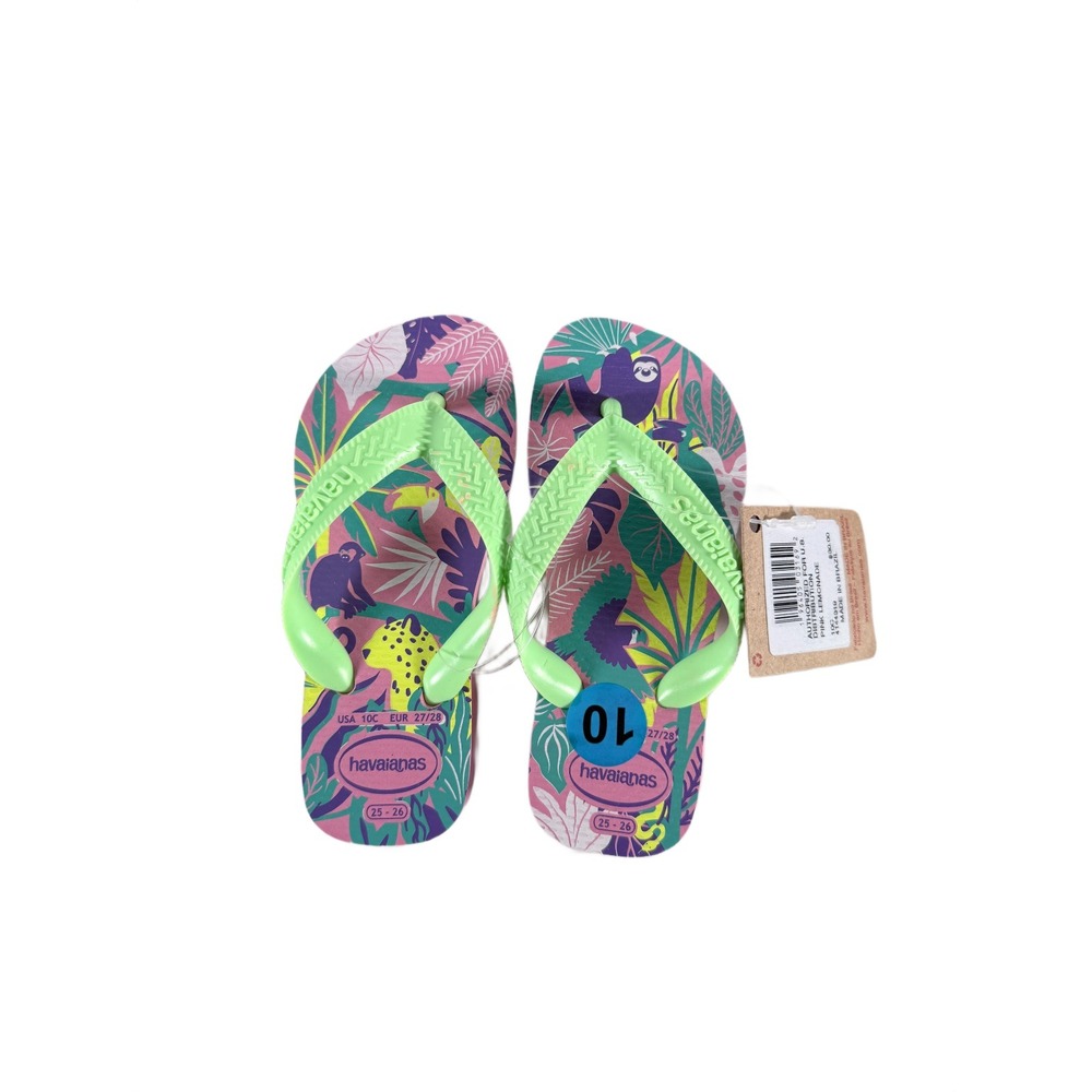 Havaianas Pink Lemonade Flip Flops Sandals Toddler 10C Sloth Leopard Jungle